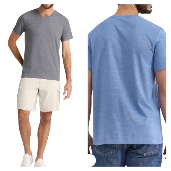 George Men’s V-Neck Moisture Wicking Shirts 2-Pack Size Large Gray & Blue NWT - Picture 1 of 7